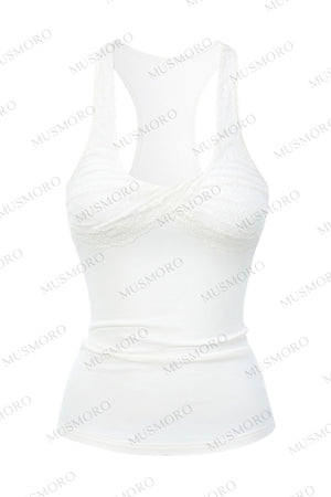 Lace Patchwork Pleated Racerback Camisole
