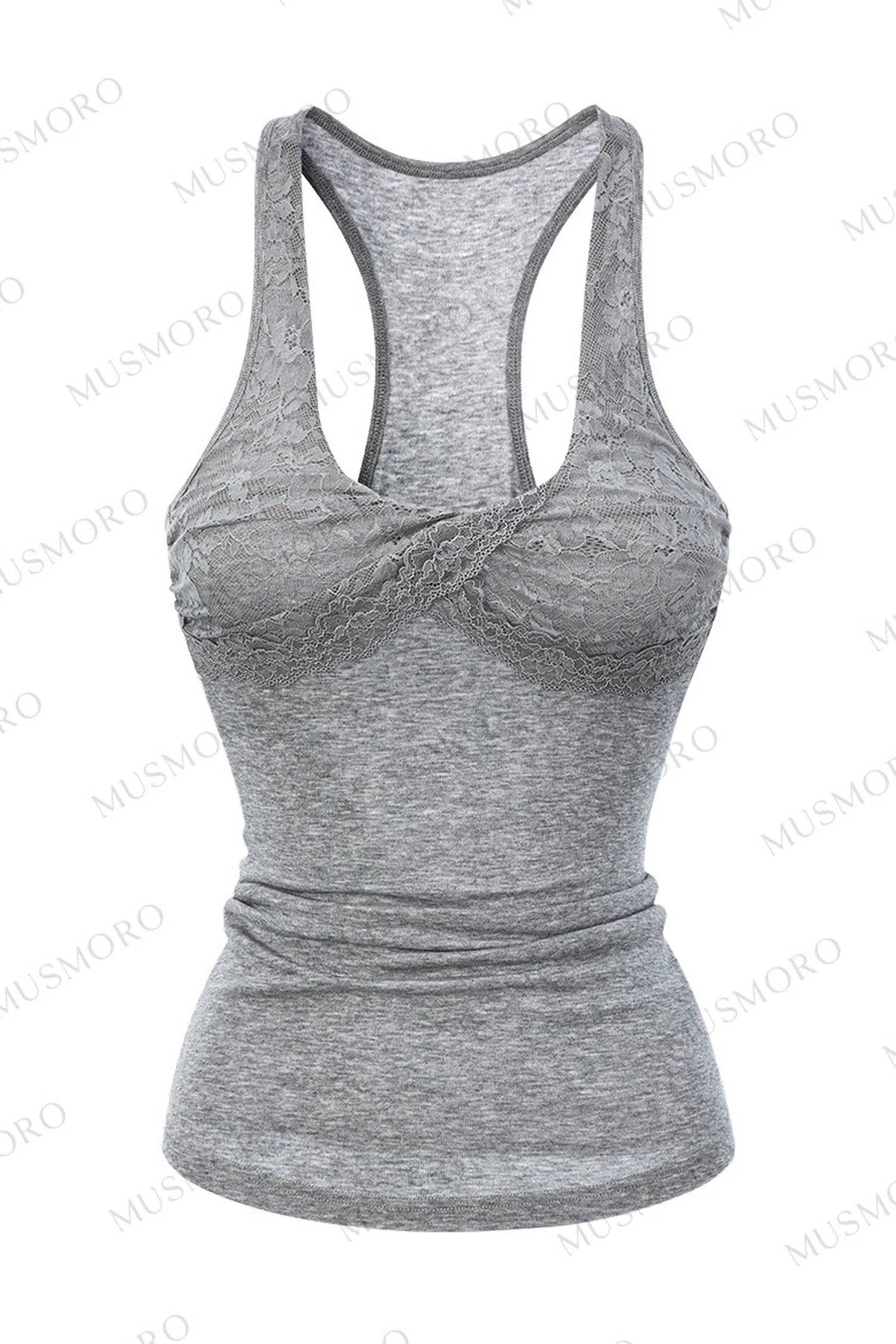 Lace Patchwork Pleated Racerback Camisole