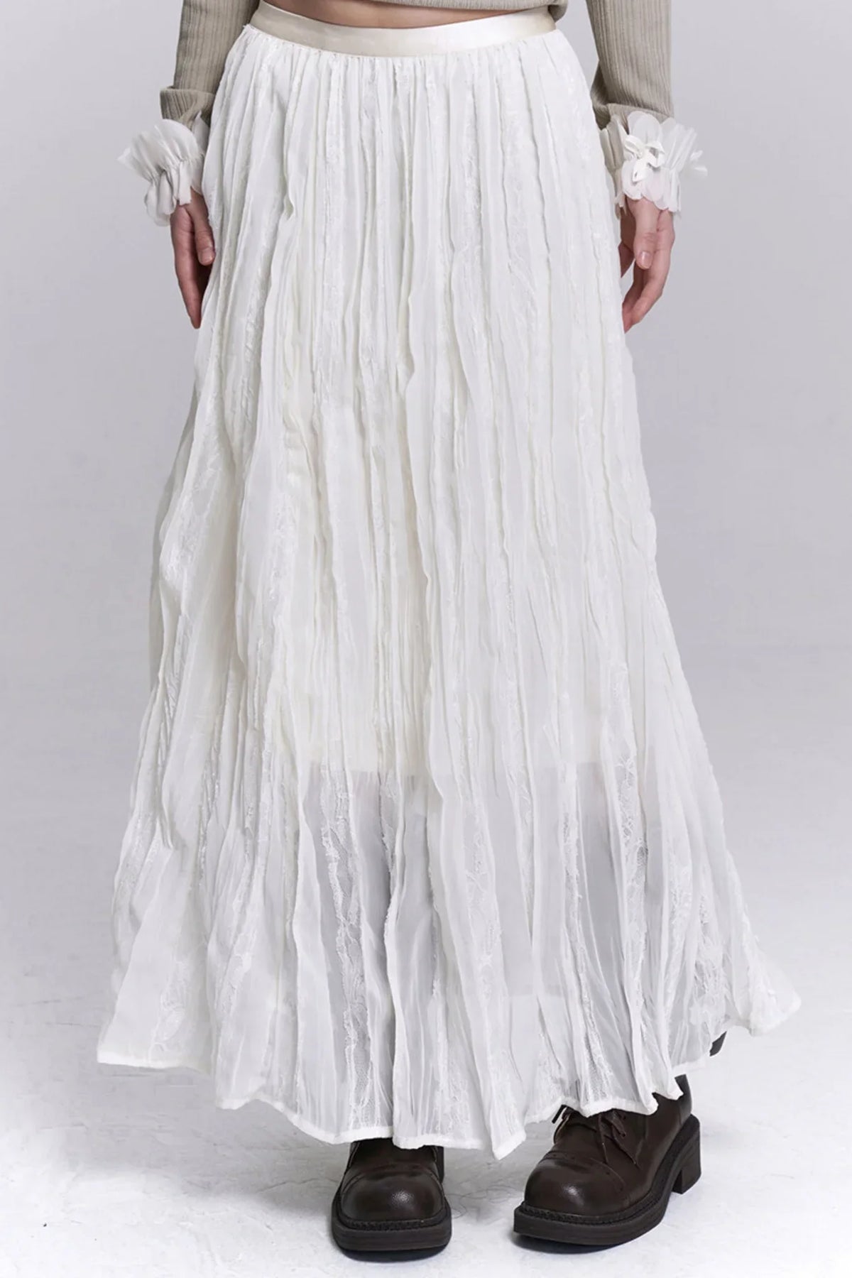 Lace Patchwork Pleated Skirt