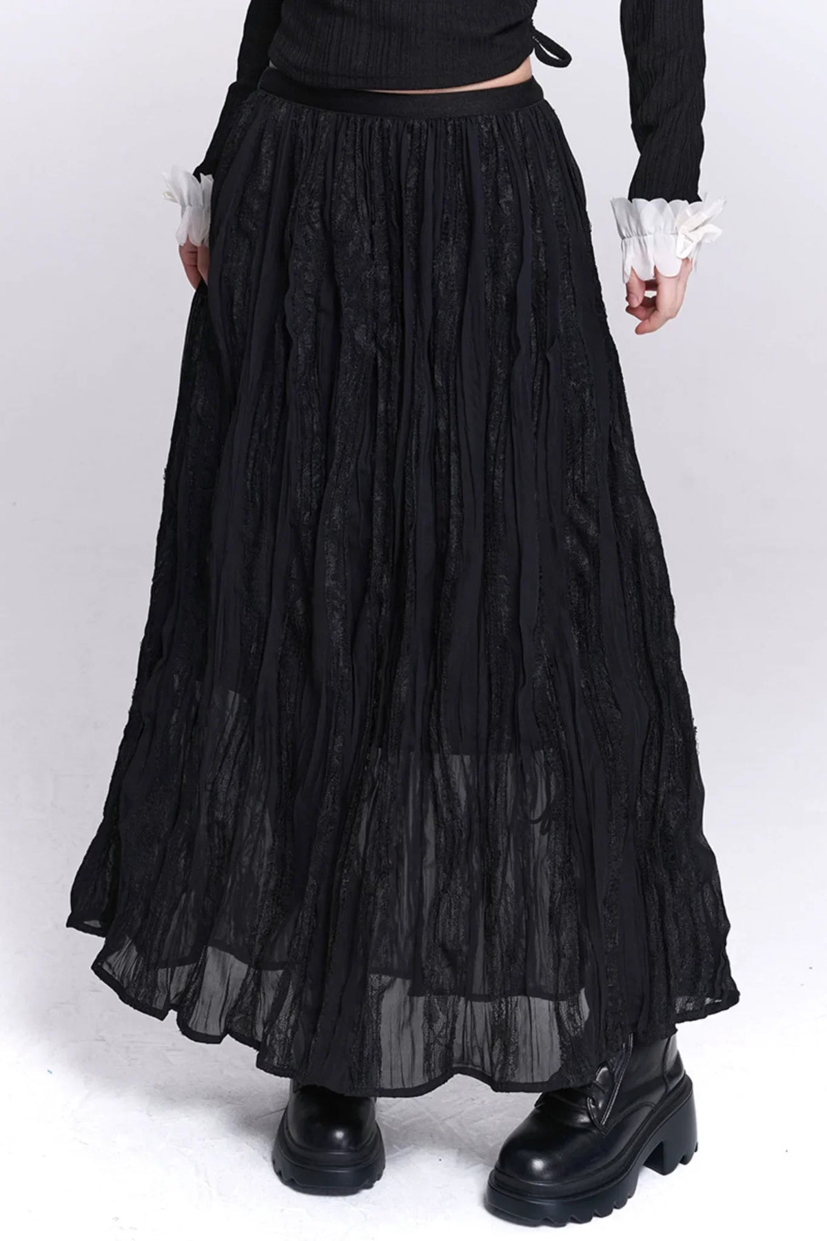 Lace Patchwork Pleated Skirt