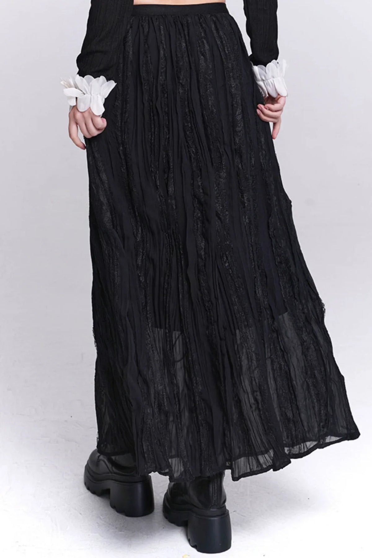 Lace Patchwork Pleated Skirt