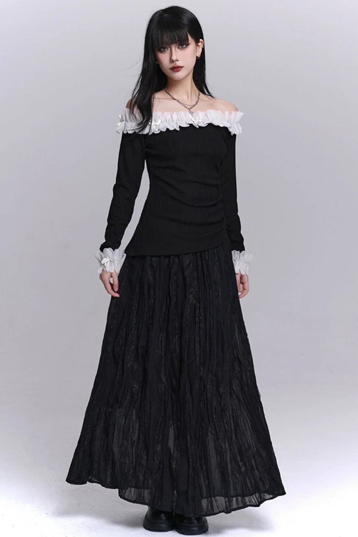 Lace Patchwork Pleated Skirt