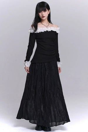 Lace Patchwork Pleated Skirt