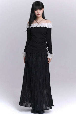 Lace Patchwork Pleated Skirt