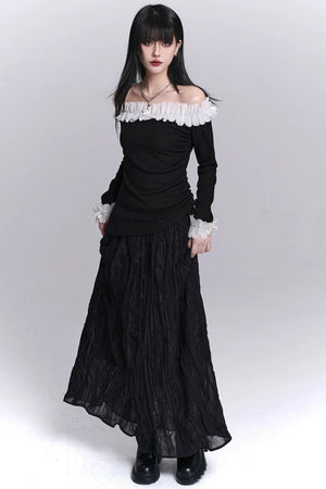Lace Patchwork Pleated Skirt