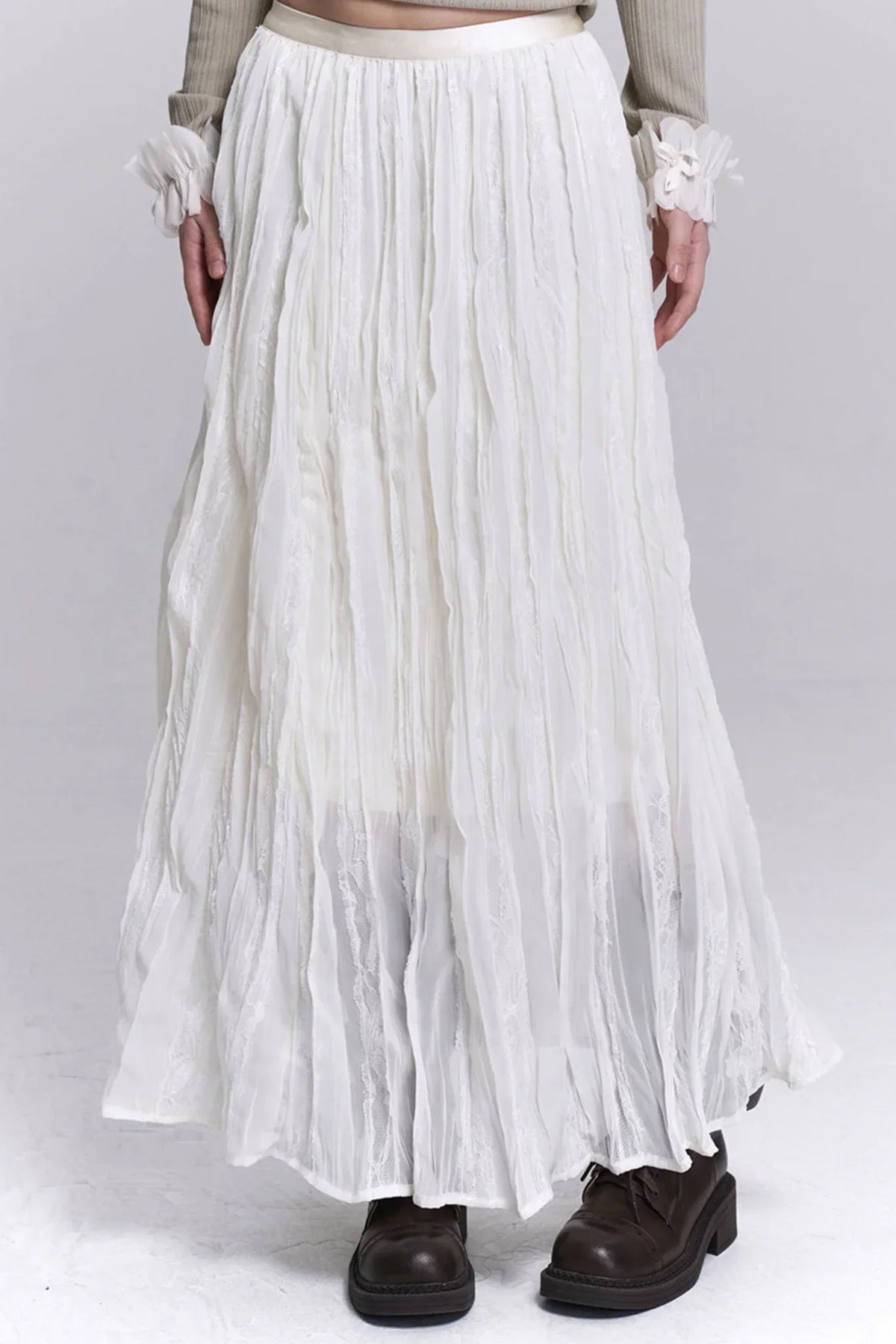 Lace Patchwork Pleated Skirt