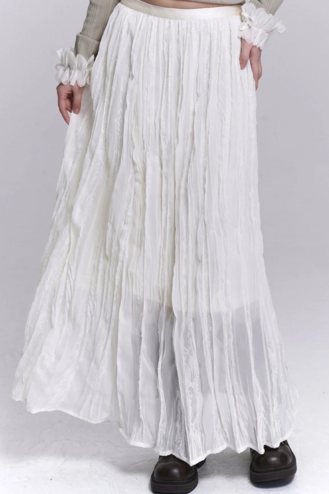 Lace Patchwork Pleated Skirt
