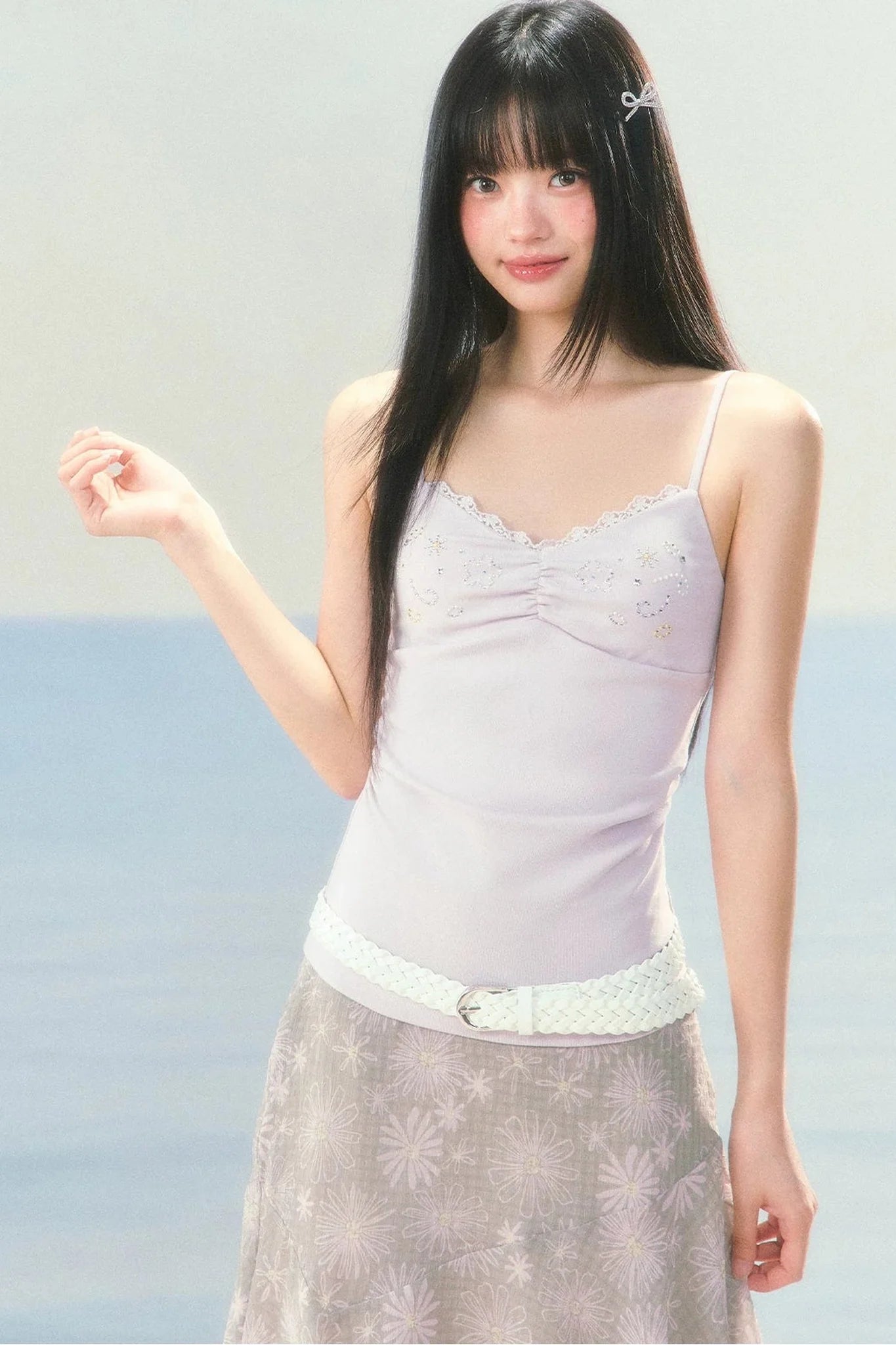 Lace Patchwork Rhinestone Camisole Set-Up