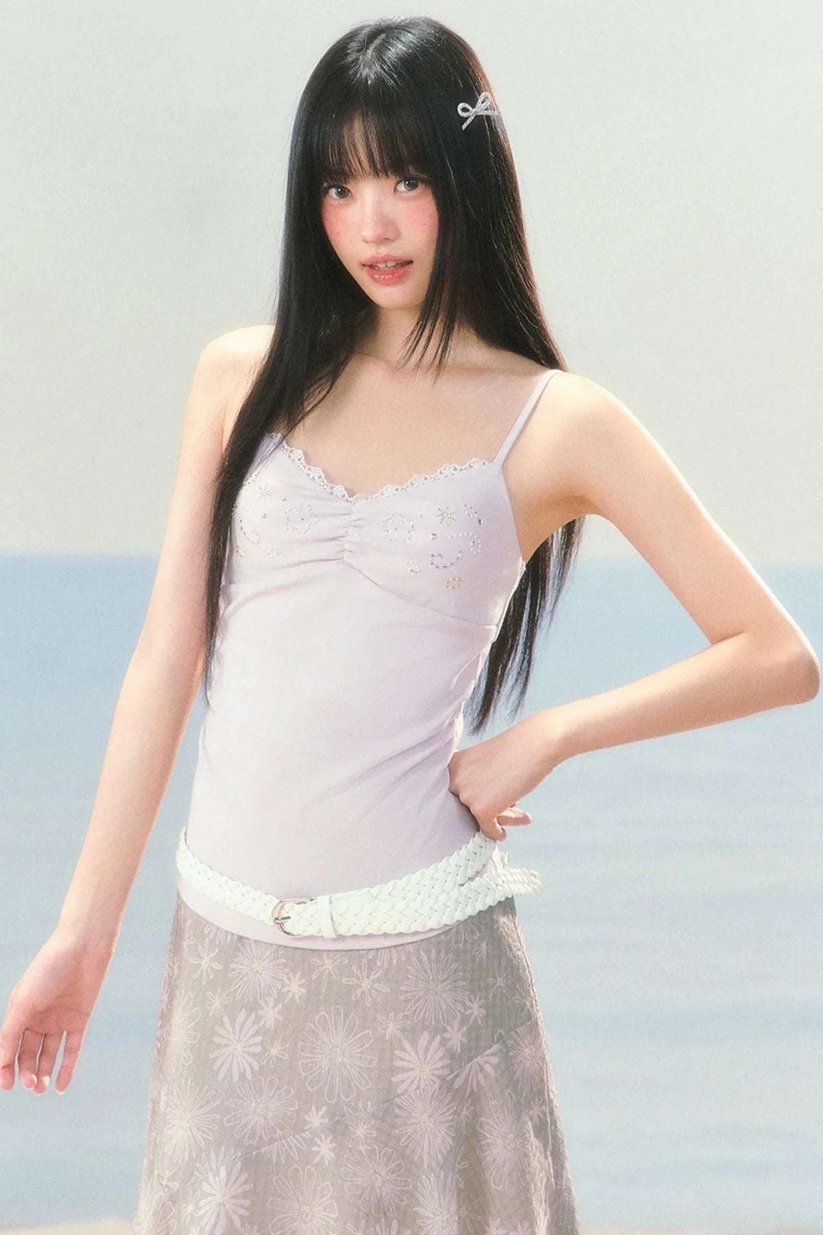 Lace Patchwork Rhinestone Camisole Set-Up