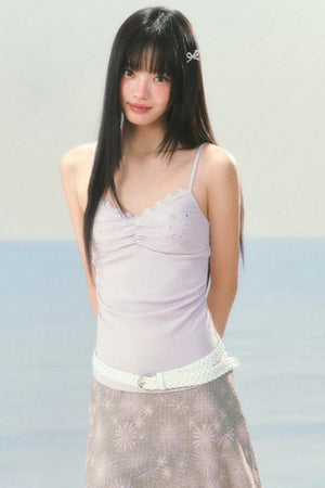 Lace Patchwork Rhinestone Camisole Set-Up