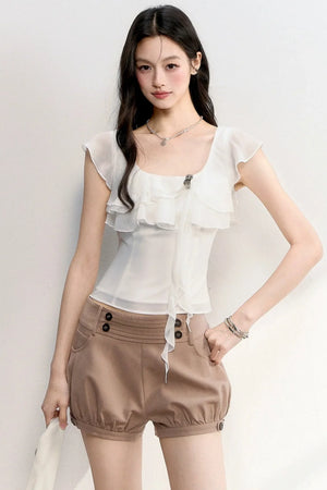 Lace Patchwork Ruffle Top