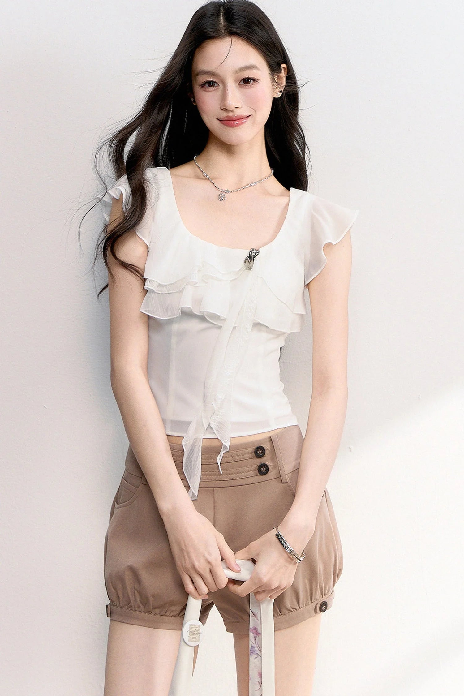 Lace Patchwork Ruffle Top