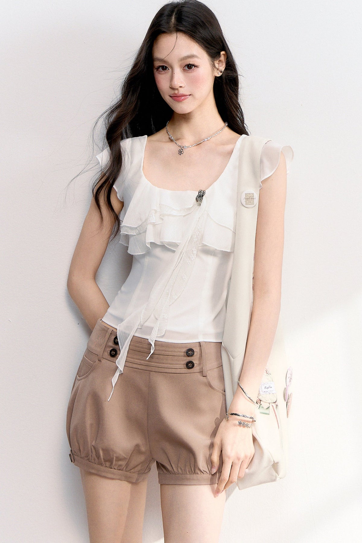 Lace Patchwork Ruffle Top