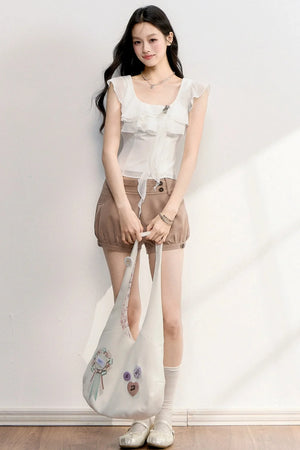 Lace Patchwork Ruffle Top