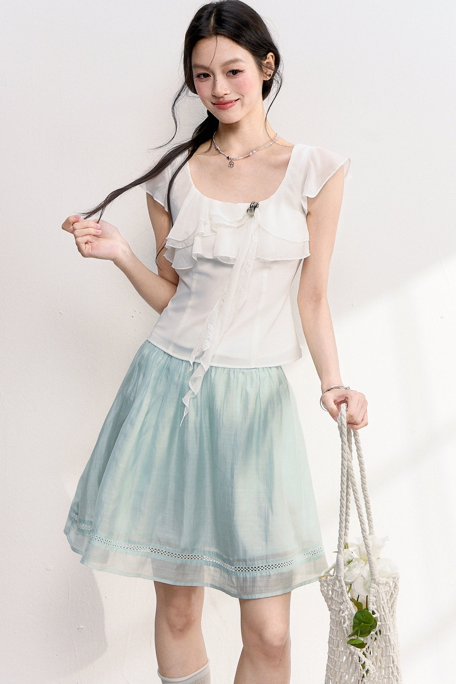 Lace Patchwork Ruffle Top
