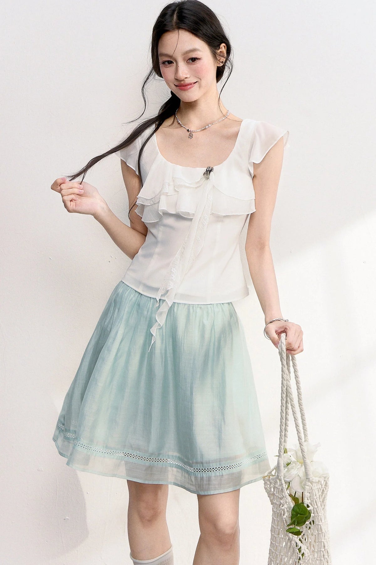 Lace Patchwork Ruffle Top