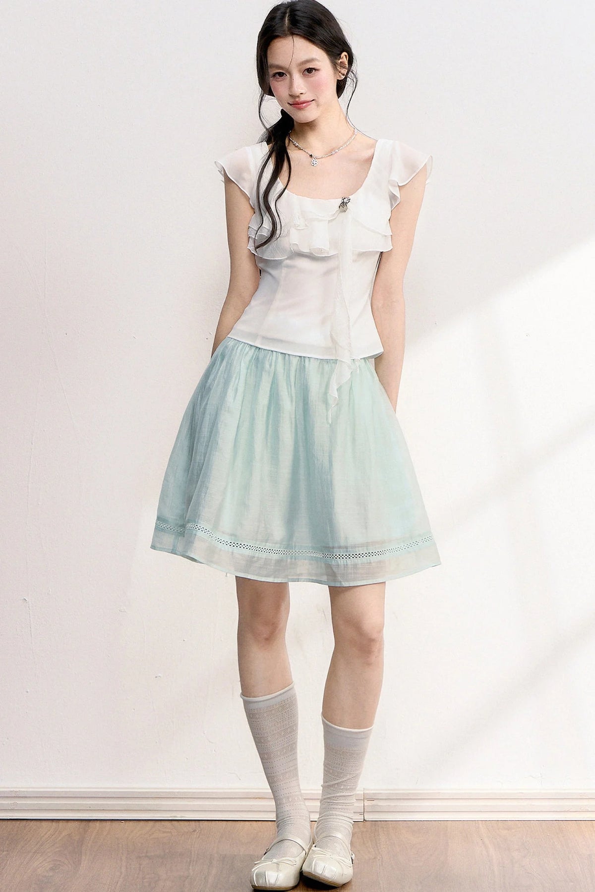 Lace Patchwork Ruffle Top