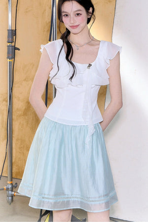 Lace Patchwork Ruffle Top