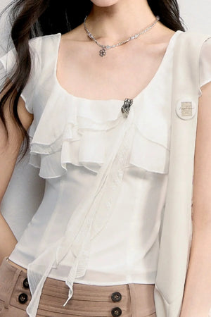 Lace Patchwork Ruffle Top
