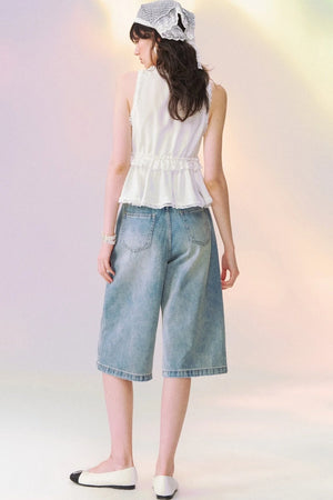 Lace Patchwork V-Neck Lace-Up Top