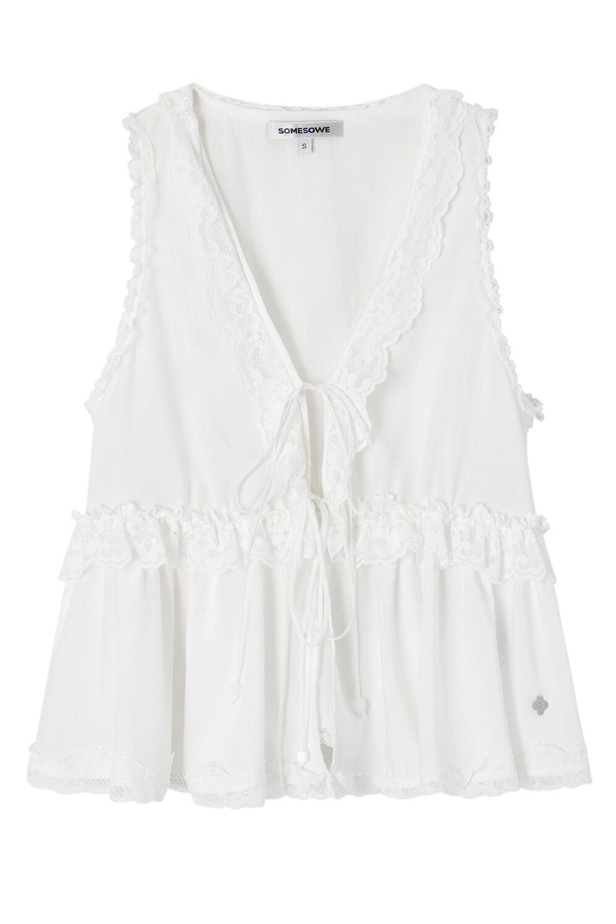Lace Patchwork V-Neck Lace-Up Top