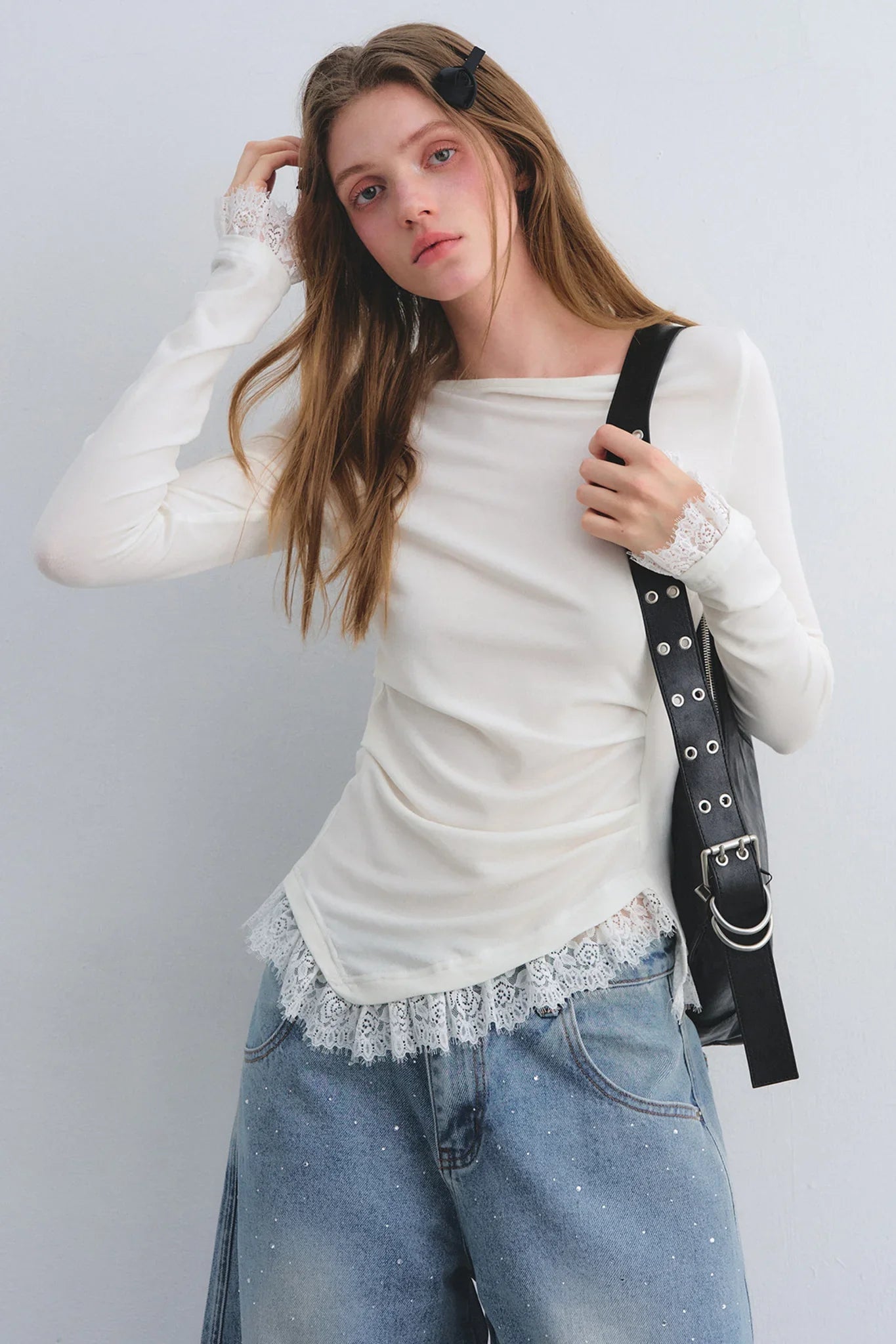 Lace Patchwork Waist-Cinching Top