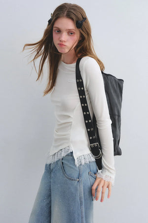 Lace Patchwork Waist-Cinching Top