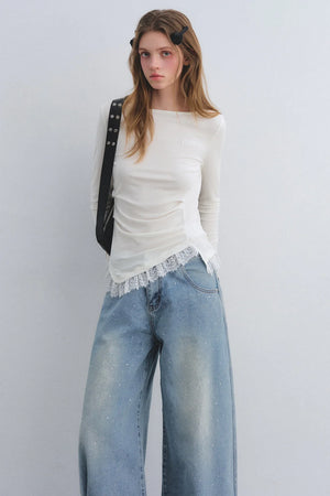 Lace Patchwork Waist-Cinching Top