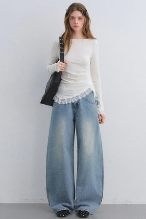 Lace Patchwork Waist-Cinching Top