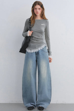 Lace Patchwork Waist-Cinching Top
