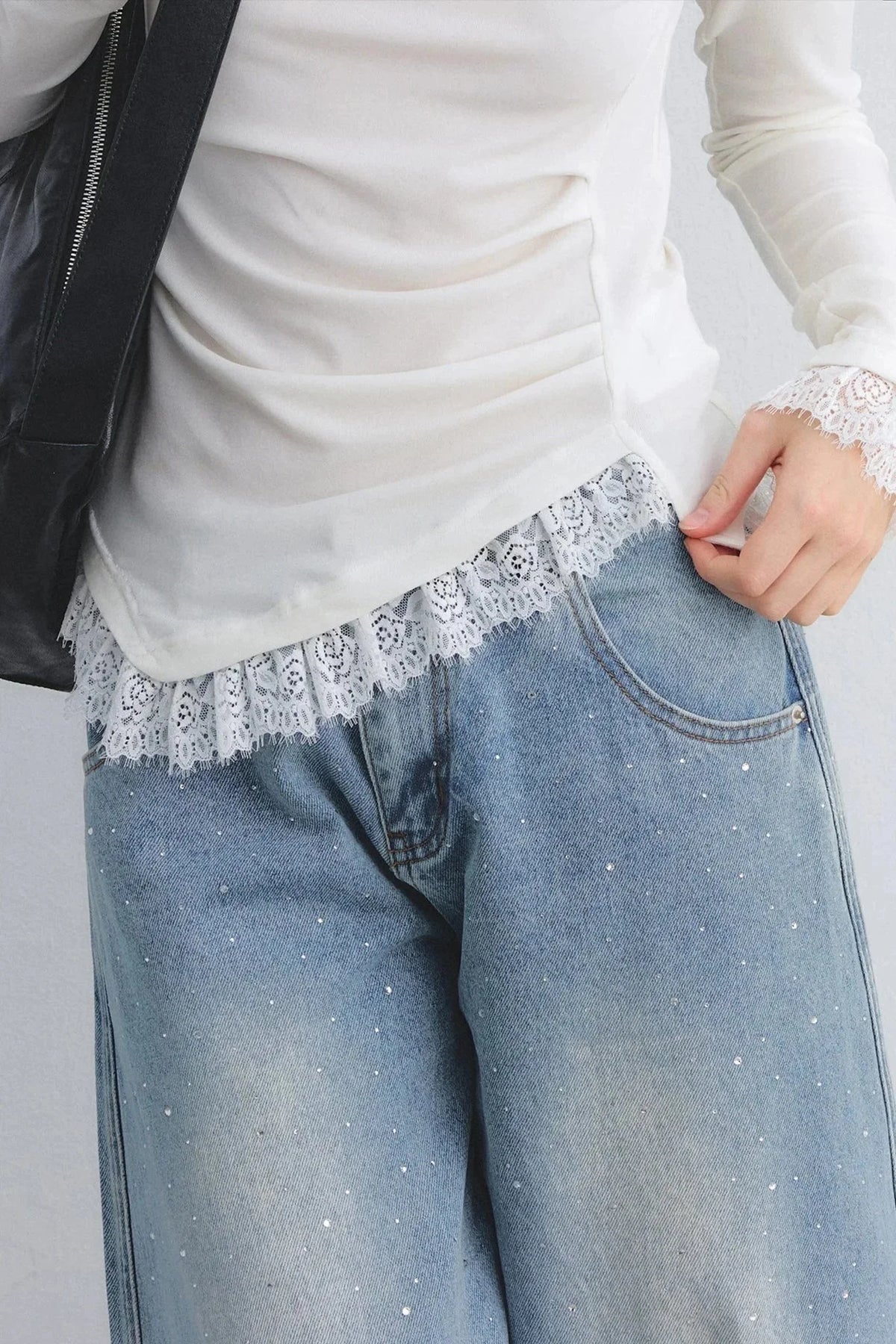Lace Patchwork Waist-Cinching Top