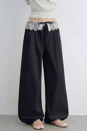 Lace Patchwork Wide-Leg Pants