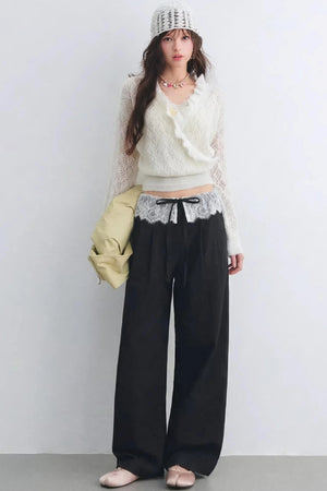 Lace Patchwork Wide-Leg Pants