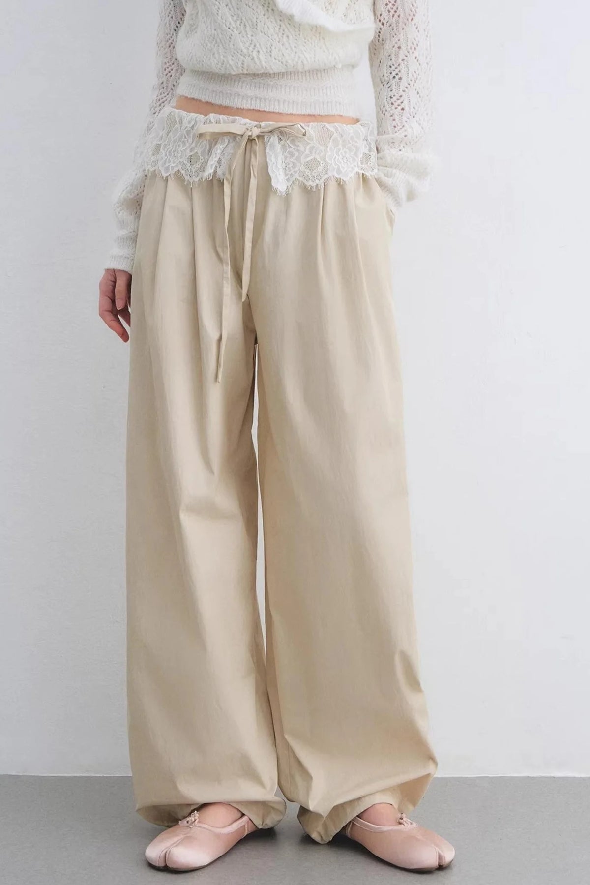 Lace Patchwork Wide-Leg Pants