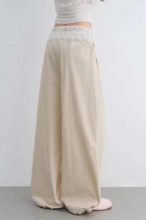 Lace Patchwork Wide-Leg Pants