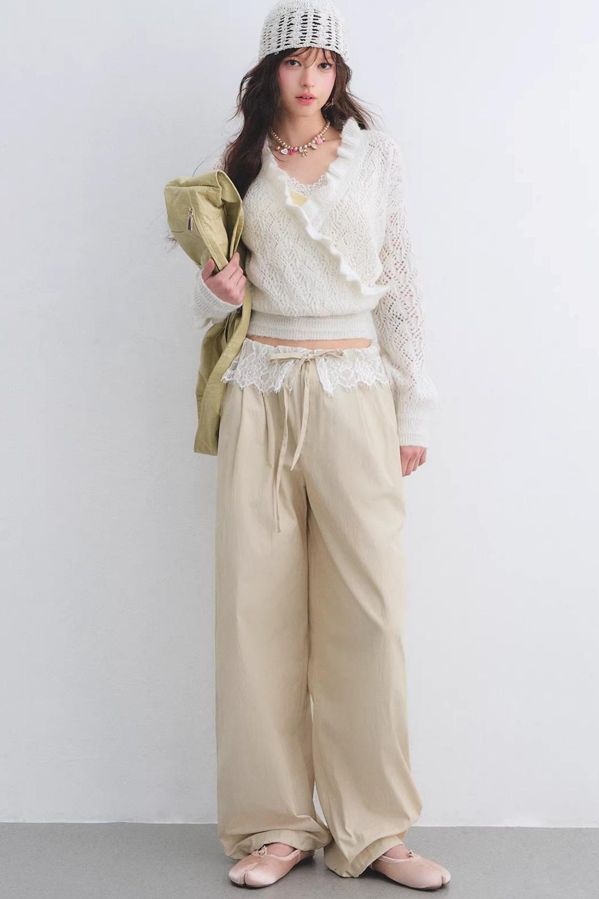 Lace Patchwork Wide-Leg Pants