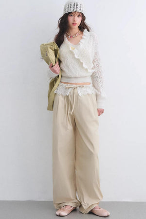 Lace Patchwork Wide-Leg Pants
