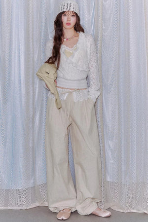 Lace Patchwork Wide-Leg Pants