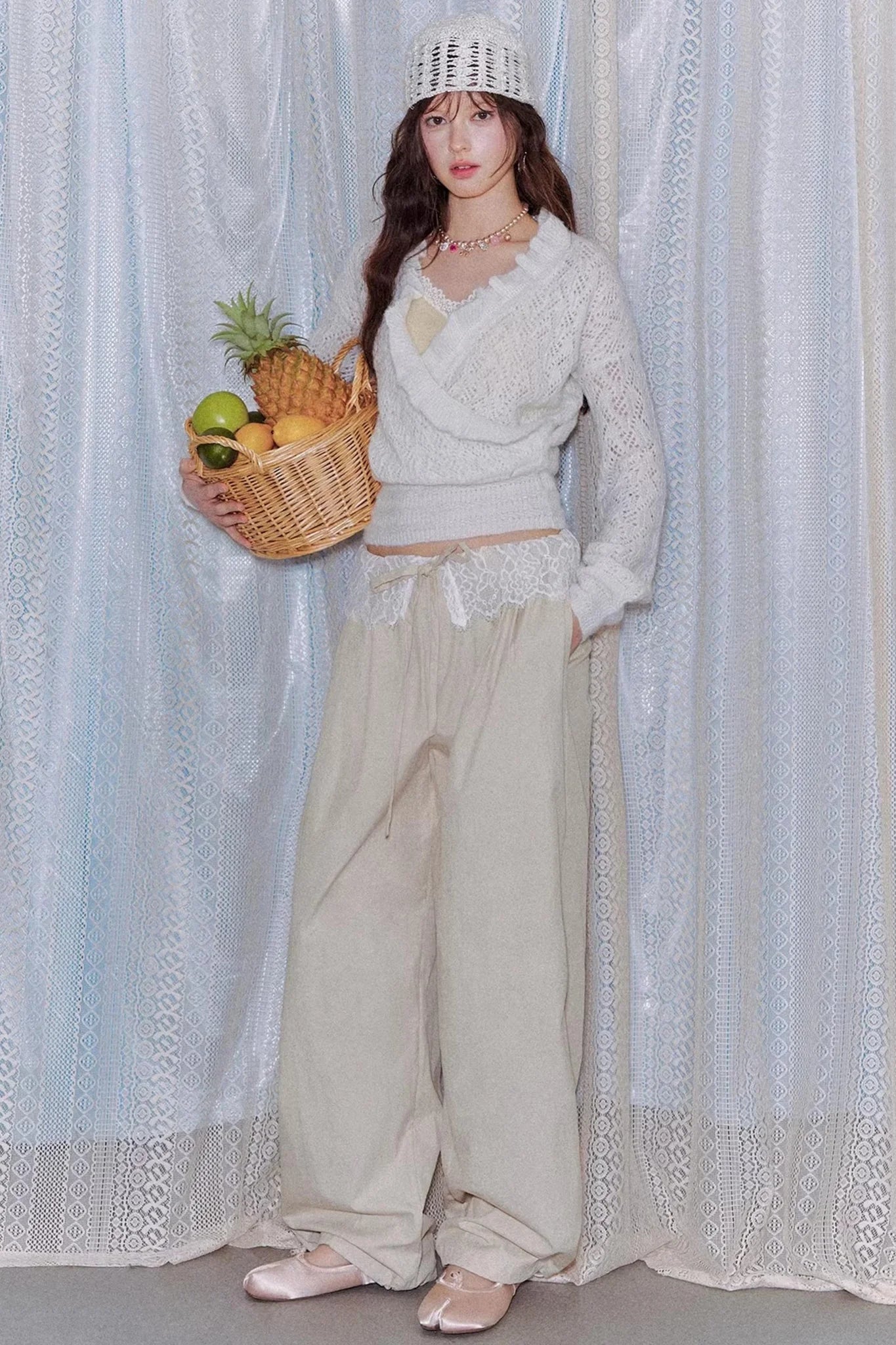 Lace Patchwork Wide-Leg Pants