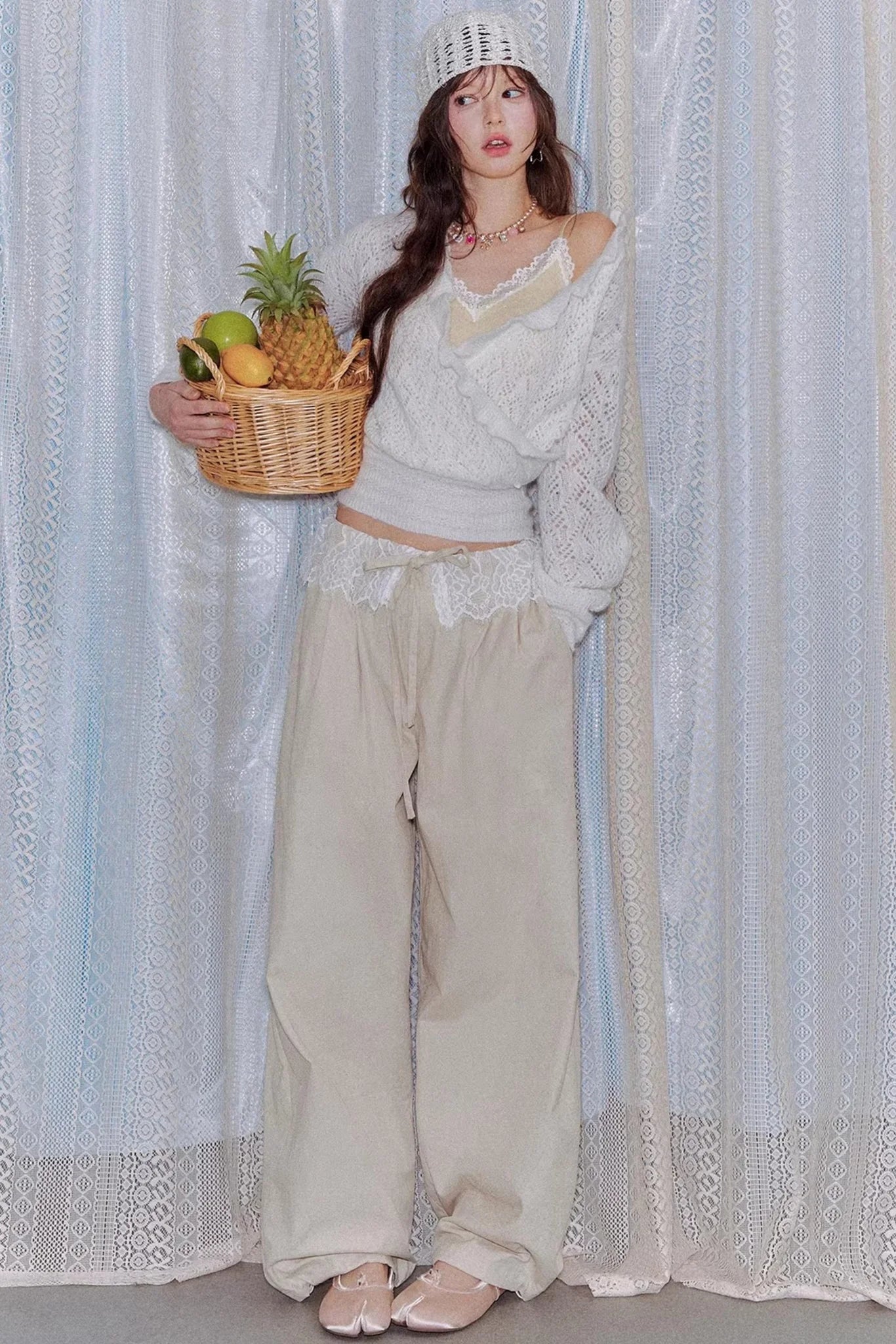Lace Patchwork Wide-Leg Pants