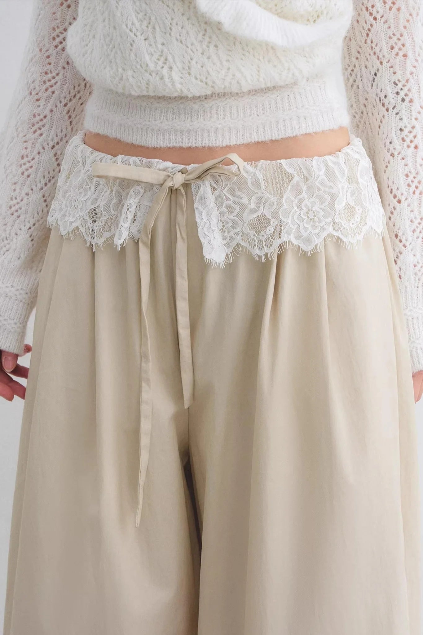 Lace Patchwork Wide-Leg Pants