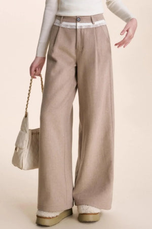 Lace Patchwork Wool Wide-Leg Pants
