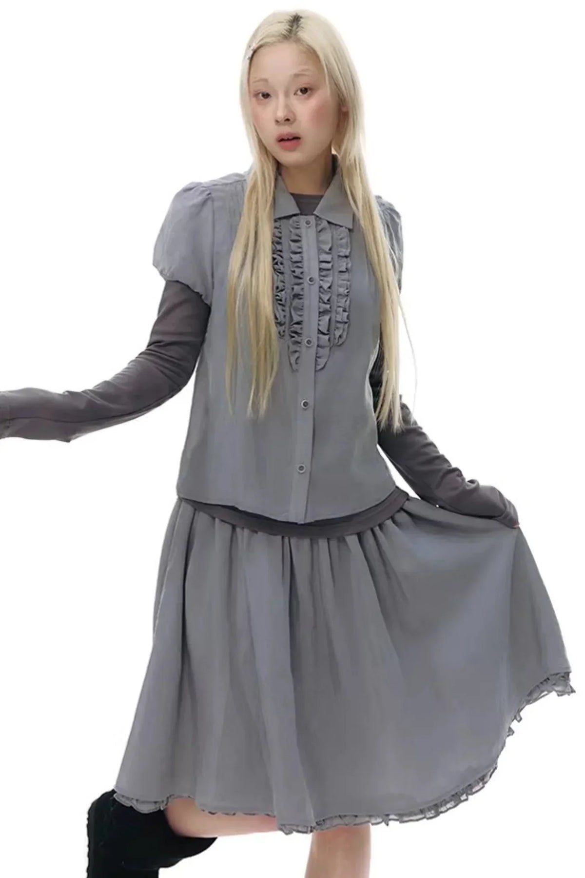 Lace Placket Blouse Set-Up