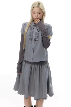Lace Placket Blouse Set-Up