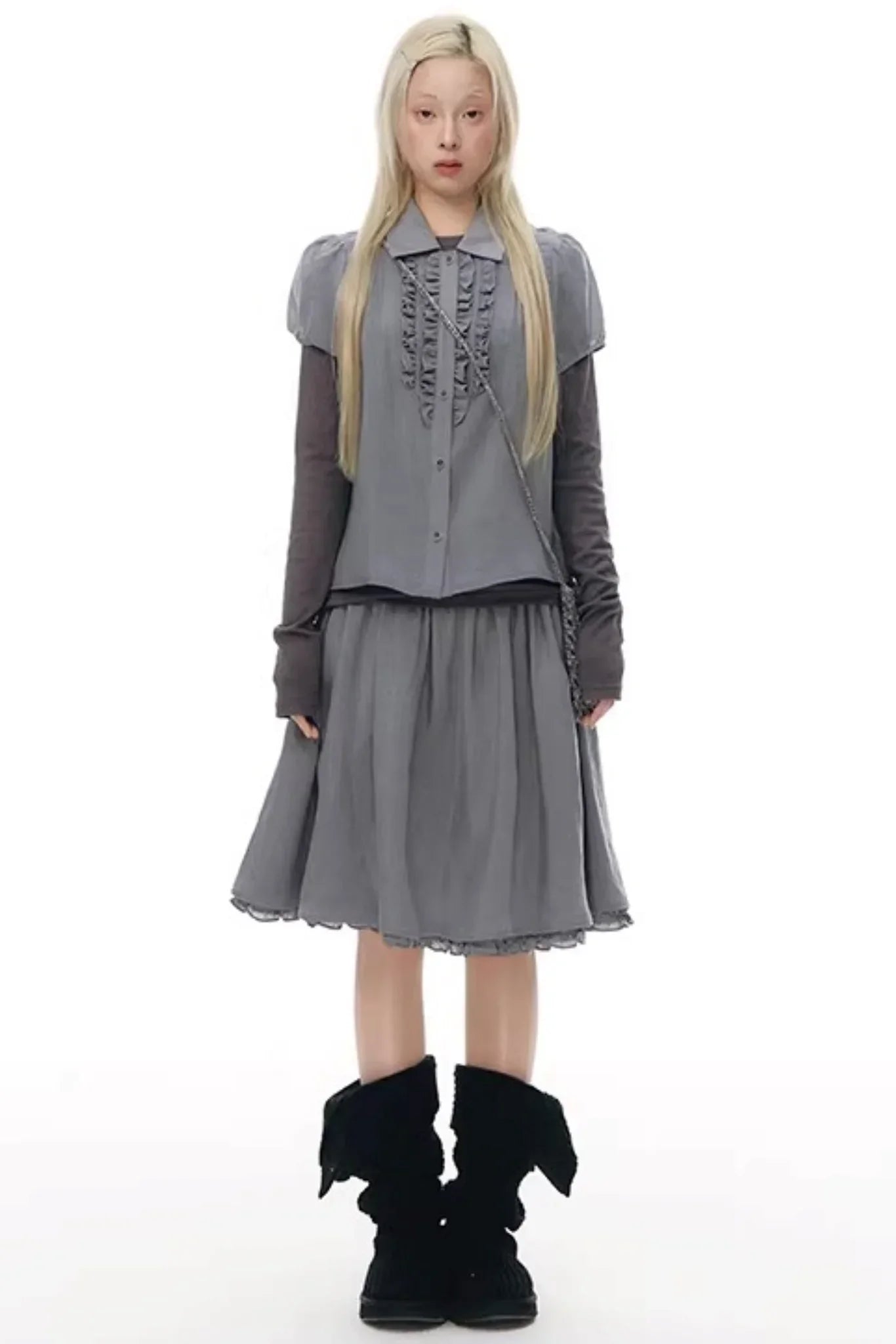 Lace Placket Blouse Set-Up