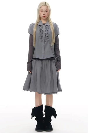 Lace Placket Blouse Set-Up