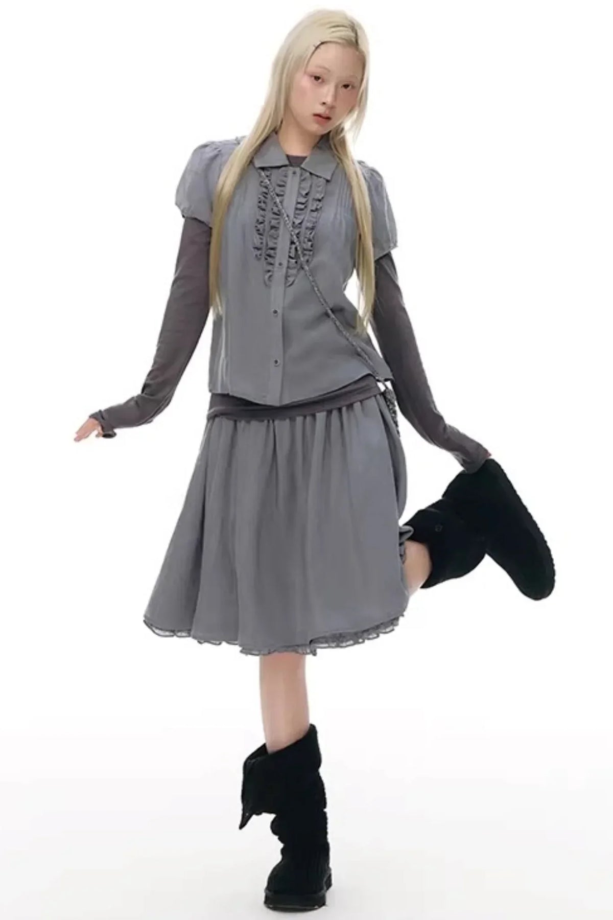 Lace Placket Blouse Set-Up
