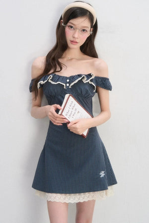Lace Plaid A-Line Dress