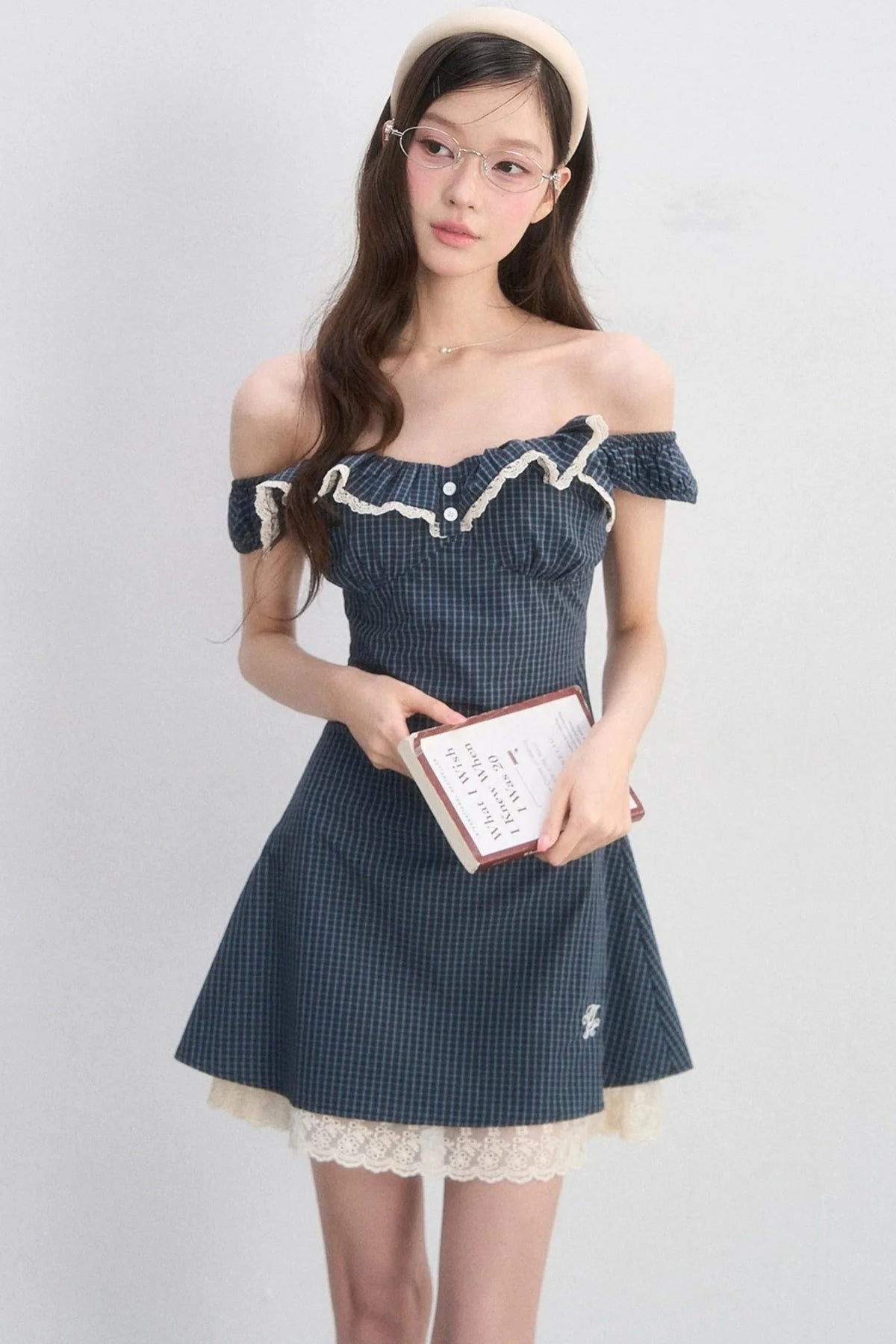 Lace Plaid A-Line Dress