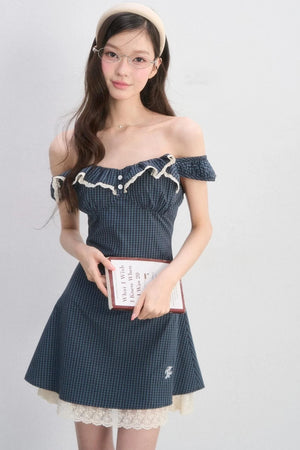 Lace Plaid A-Line Dress